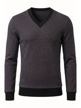 Tallia Mens Small Slim Fit V Neck Sweater Gray Herringbone Knit Pullover NEW